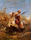 Adolf Schreyer Canvas Paintings - Arab Warrior Leading A Charge